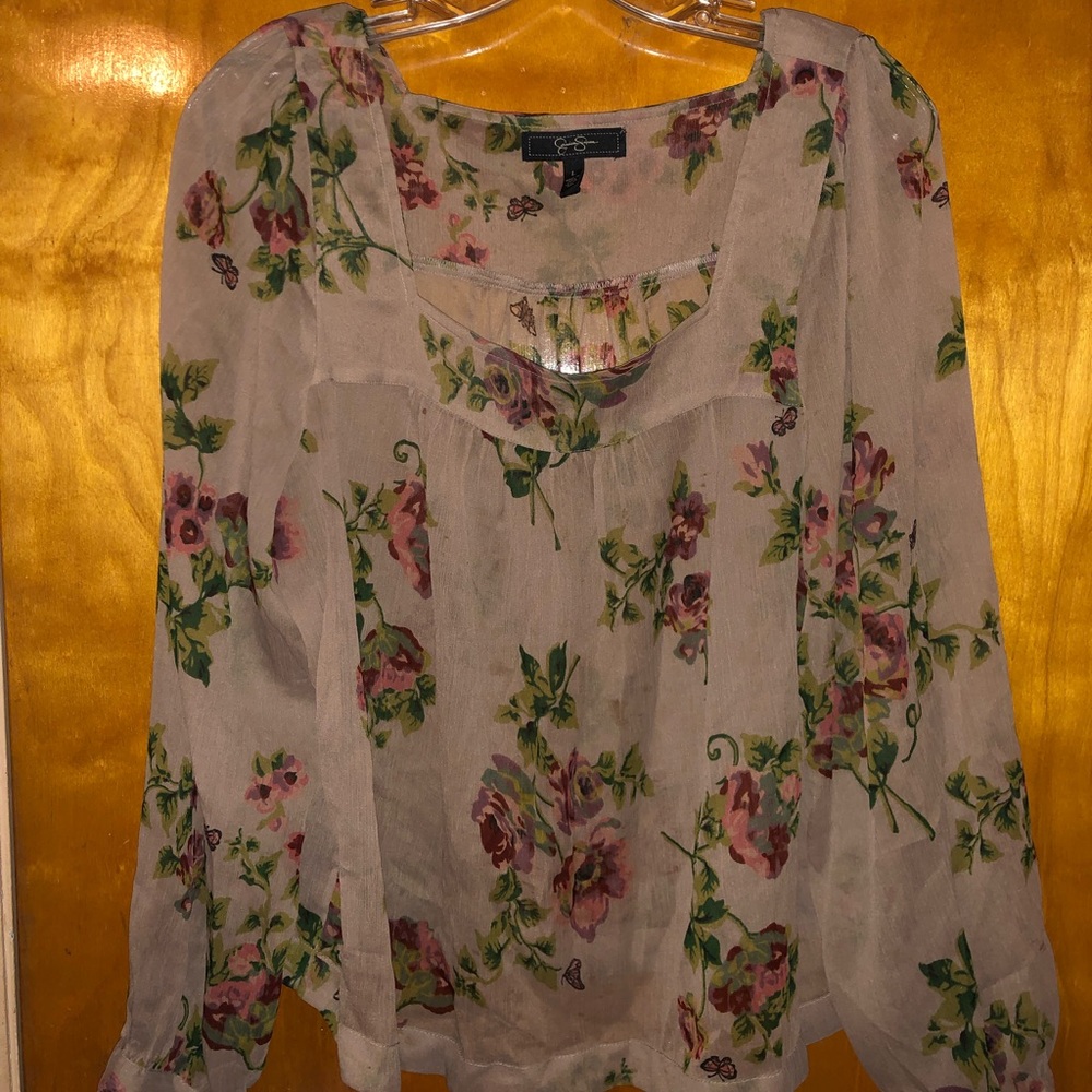 Jessica Simpson Beige Floral Blouse